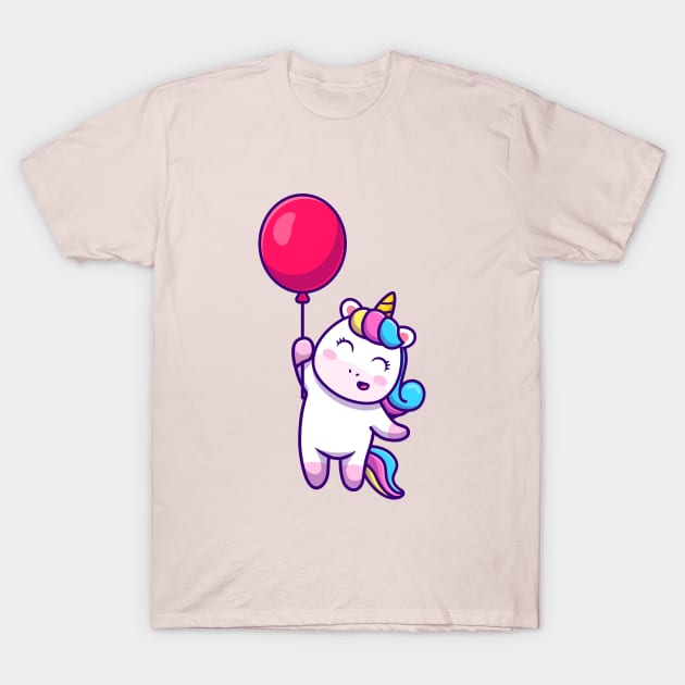 Cute Unicorn with Balloon T-Shirt by info@dopositive.co.uk